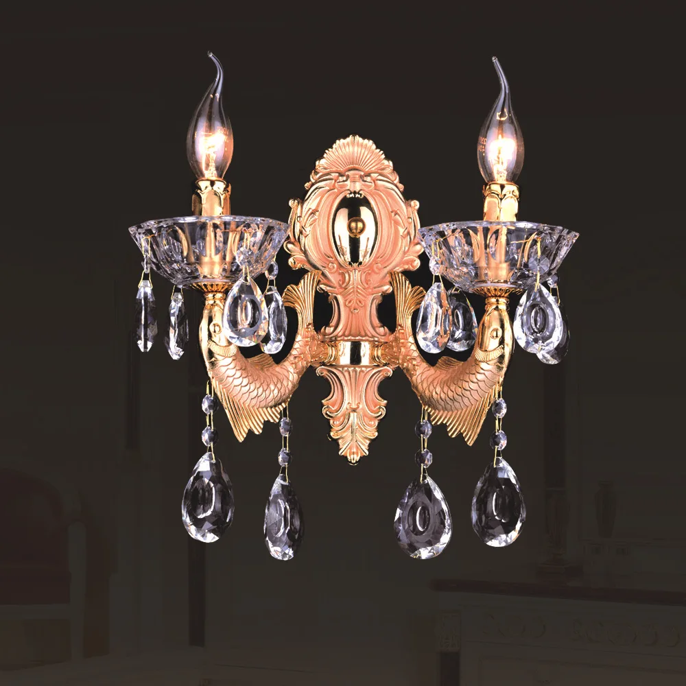 European Style Zinc Alloy Crystal Lamp Bedroom Bedside Living Room Wall Hotel Aisle Corridor Wall Lamp