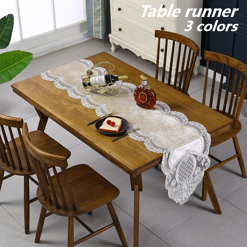 European Style Velvet Embroidered Lace Trim Luxury Table Runner Fireplace Piano Wall Cabinet Cover Cloth Christmas Decoration