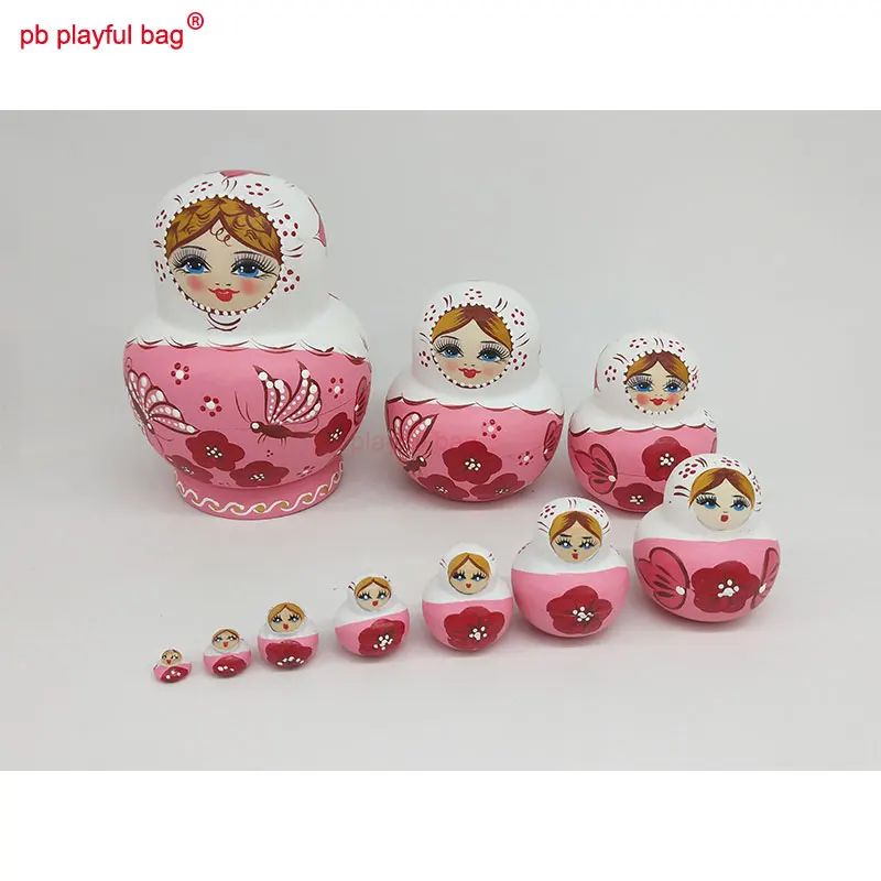 PB Playful bag Ten layers of pot-bellied butterfly flower Russian dolls funny wooden toy set craft gift decoration HG08