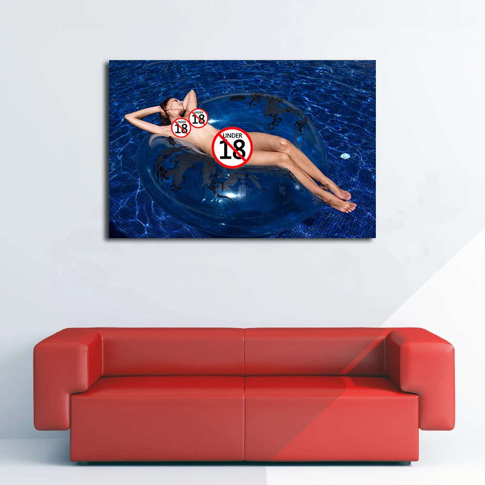 A Girl Sunbathing in the Swimming Pool Photo Decorative Posters and Prints Canvas Painting Wall Art Picture For Living Room