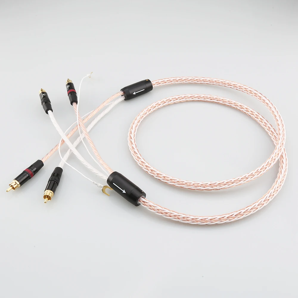 8TC 7N OCC PHONO Cable Single Copper 2RCA to 2RCA Grounding U Shopper Grounding Plug-in Audio Phono Tonearm Cables