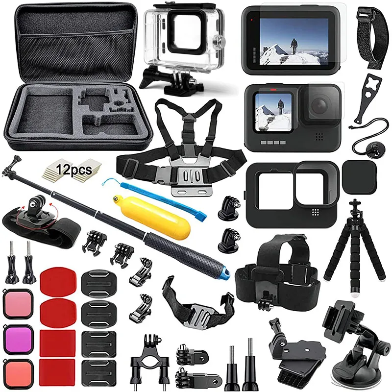 Zestaw akcesoriów do Gopro Hero 12 11 10 9 Czarna torba do przenoszenia Wodoodporna obudowa Zestaw statywów do Go Pro Hero12 Hero11 10 9