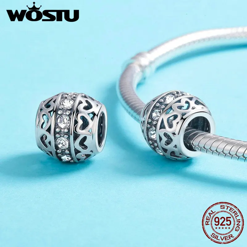 WOSTU 925 Sterling Silver Retro Pattern Beads Charms Dangle Pendant Fit Orginal Bracelets For Women Fashion Jewelry DIY Gift