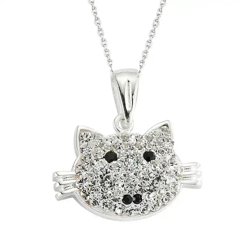 Silver Cat Lady Necklace Zircon Stone 925 Sterling Women Fine Jewelry Wedding Party Birthday Gift - Jeweled - Box - Pendant - Chain Choker - Female - Ladies - Fashion