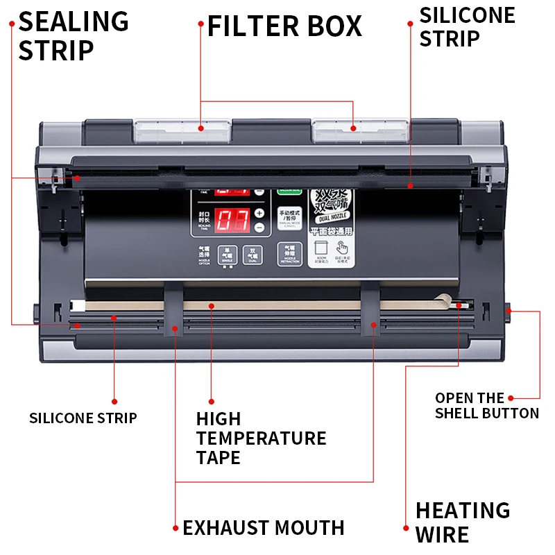 

220V 40CM Sealing Machine Double Pump Double Nozzle Small Commercial Vacuum Packaging Sealing Ordinary Smooth Aluminum Foil
