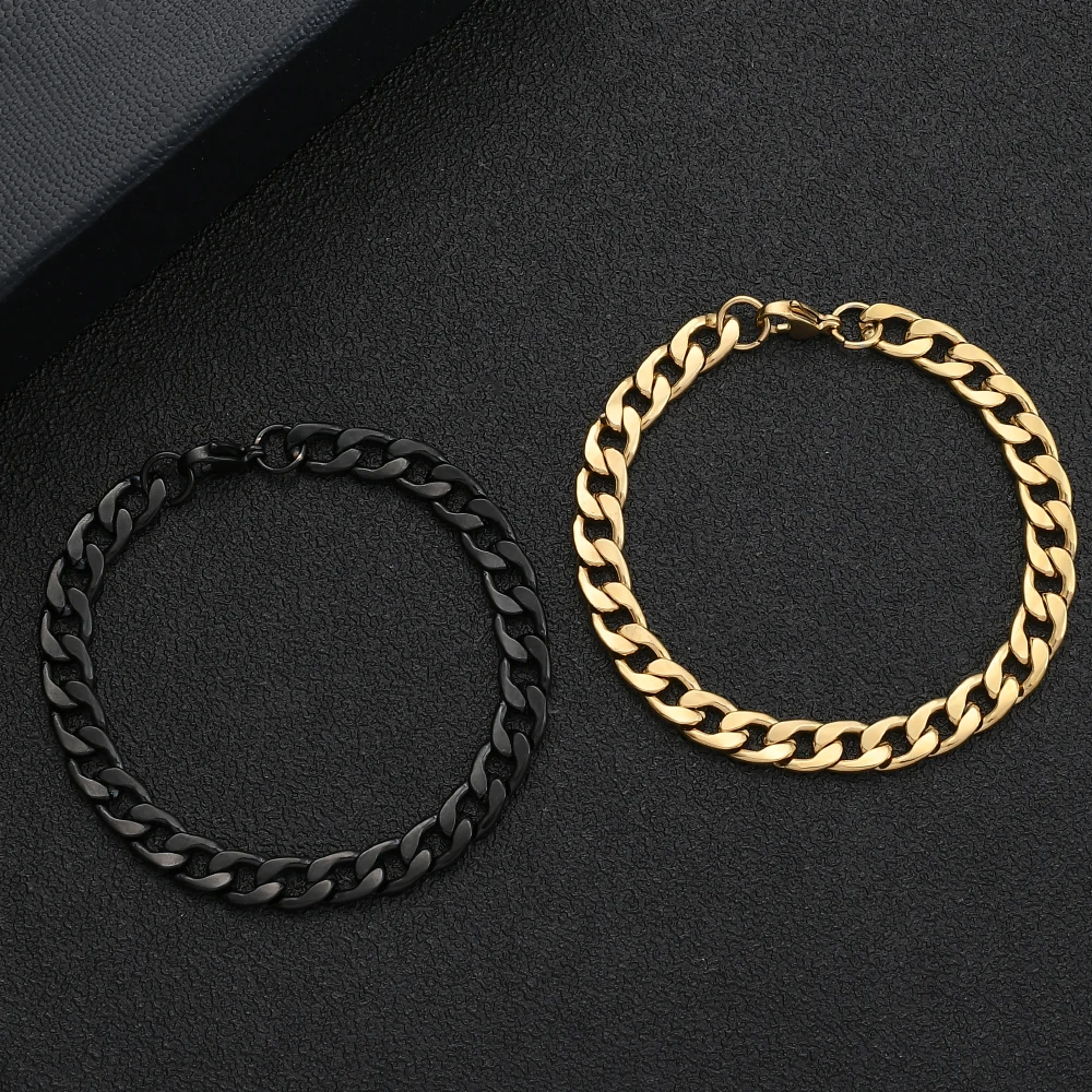 Hot Sale Stainless Steel Gold Black Color Cuban Chain Bracelet For Men Titanium Steel Link Bracelet 6/8/10MM Length 20CM