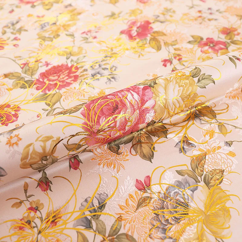 Golden pattern imitation silk brocade jacquard fabric designer DIY material for sewing cheongsam and kimono