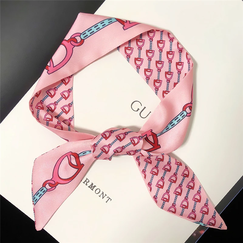 2021 female bag scarf brand floral twill imitation silk scarf wrapped with bag handle small ribbon ladies turban headband M