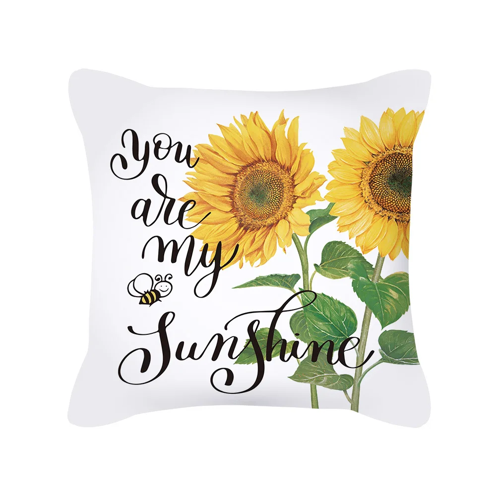 Daisy Printed Cushion Cover 18x18in Pillowcase Farmhouse Decor Pillow Cover Lovely Sunflower Bee Letter Cushion Cover for Spring