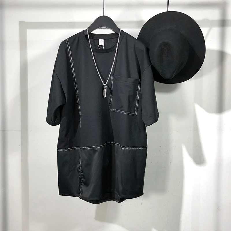 

Men's Short Sleeve T-Shirt Summer New Round Collar Stitching Personality Line Design Loose Simple Casual Fashion T-Shirt