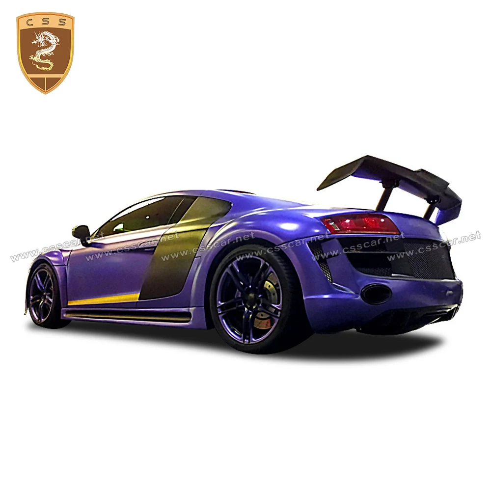 CSSCAR Fit for Audi R8 Modified PPI Style Body kit Real Carbon Fiber Hood cover front real bumper lip wheel eyebrow rear wings