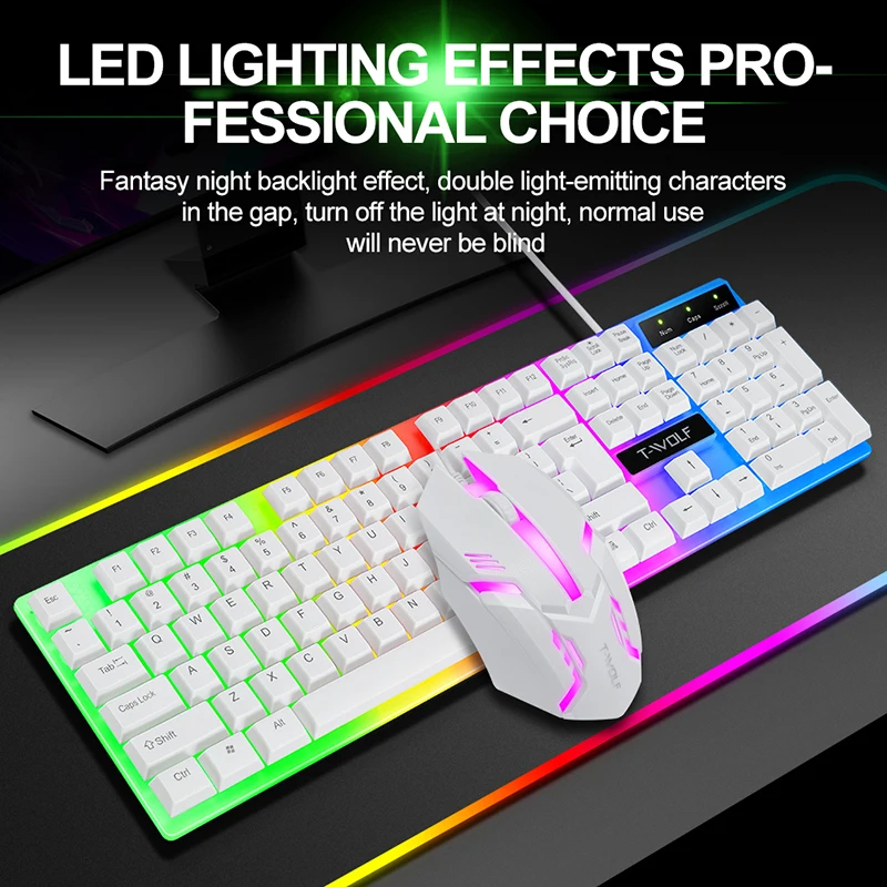 Teclado y ratón para jugadores, teclado para juegos de PC, teclado retroiluminado RGB, teclas de goma con cable, teclado español, ratón para jugadores