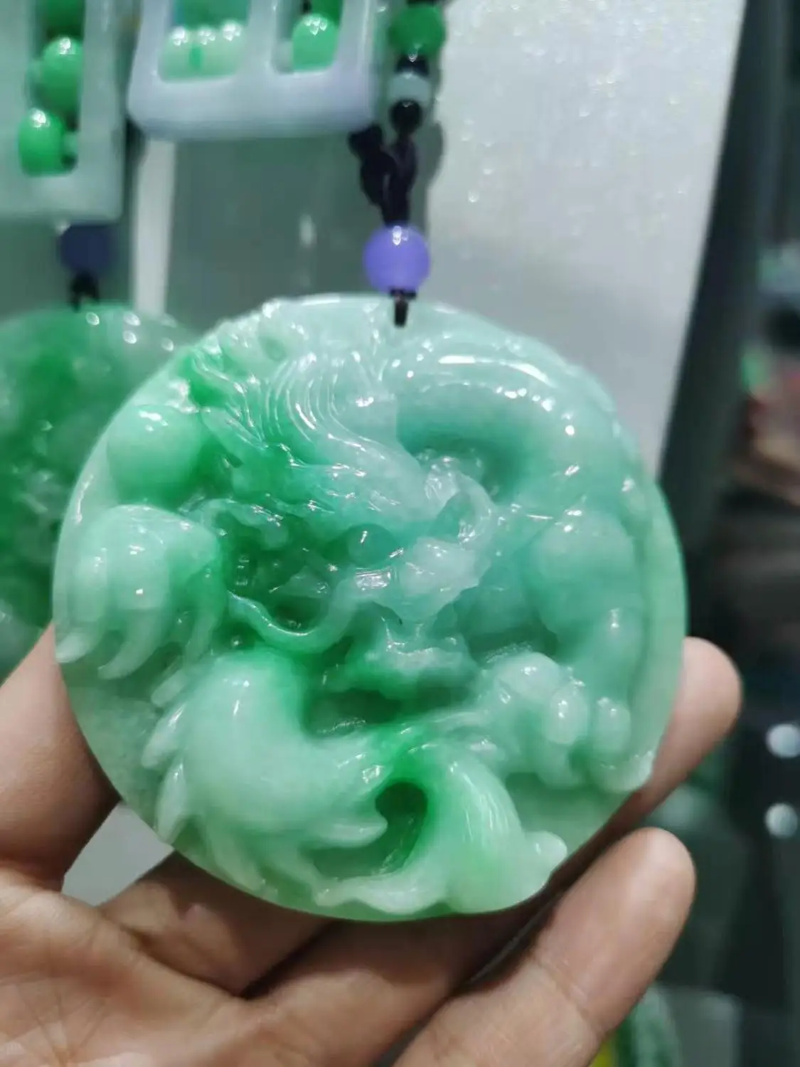 2020 Natural A green jade pendant two side handcarved dragon jade necklace women men pendants jade jewlelry