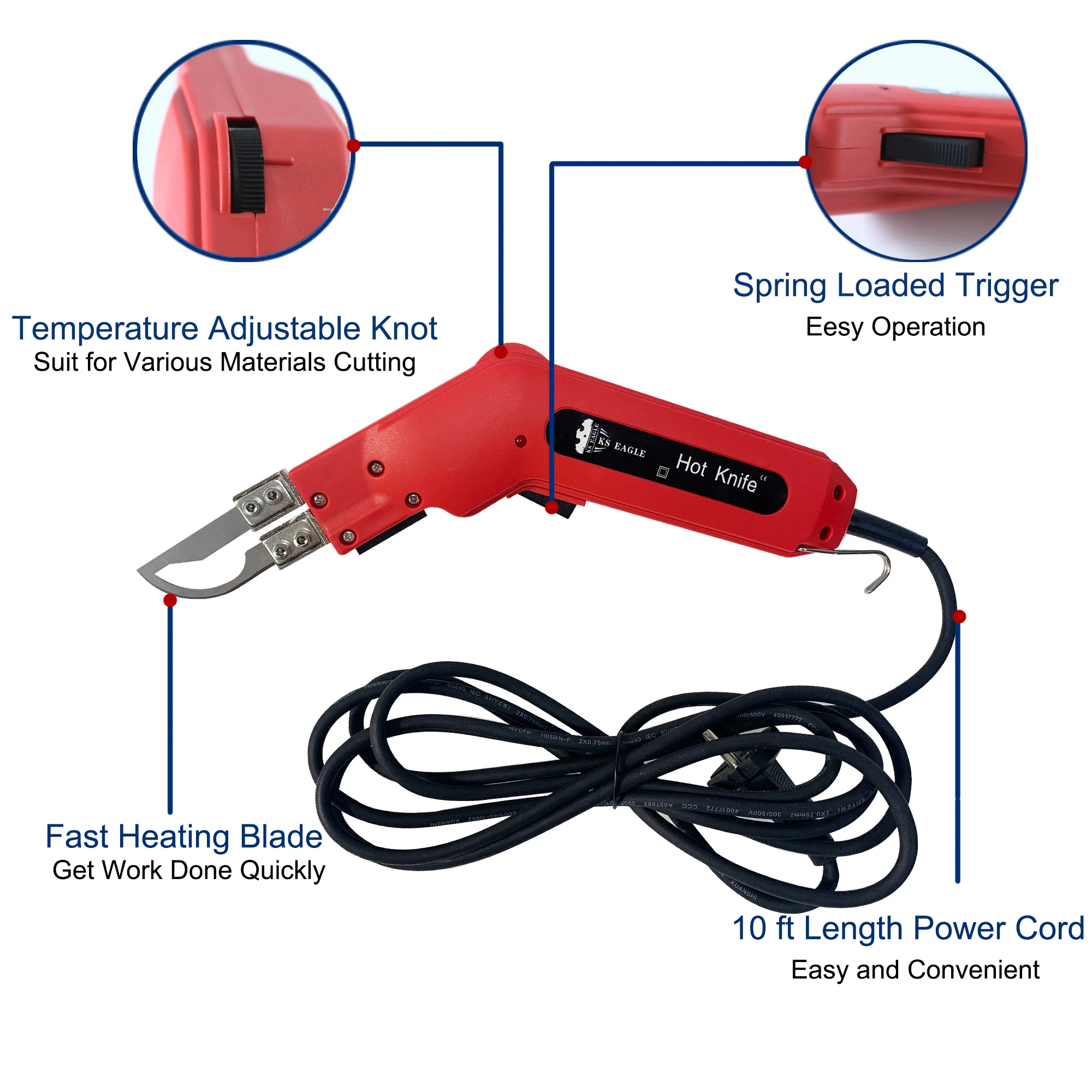 KS EAGLE Electric Hot Knife Thermal Cutter Hand Held Heat Cutter Foam Cutting Tools Non-Woven Fabric Rope Curtain Heating Wire