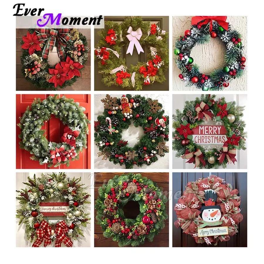 Ever Moment Diamond Painting Christmas Flower Ring Wall Art Square Round Stones DIY Decoration Resin Drill Handmade Gift ASF2234