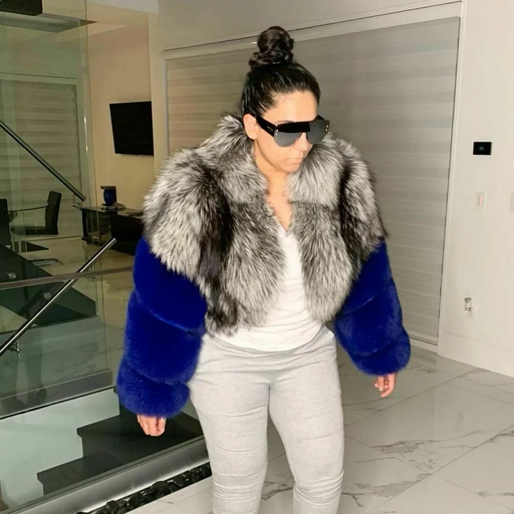 Natural Silver Fox Fur Jacket Round Collar 2022 Winter New Trendy Whole Skin Genuine Silver Fox Fur Coats Female Outwear Luuxry