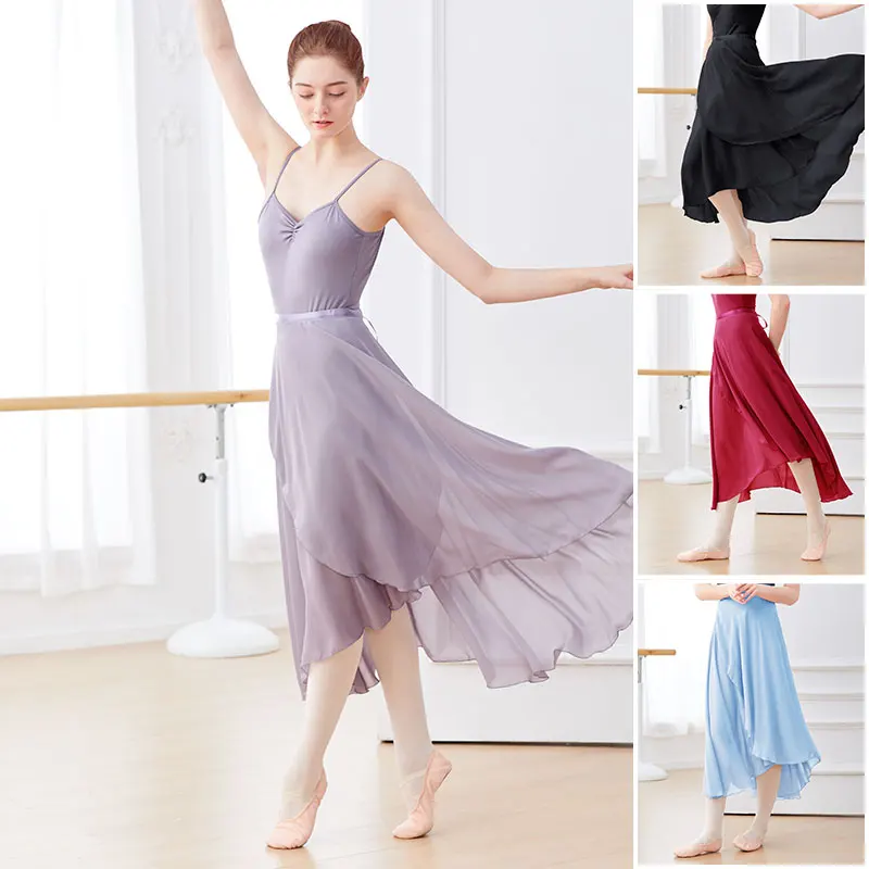 Ballet Skirts Women Long Chiffon Dance Skirt Fairy Chiffon Long Ballet Tutu Dress Dance Costumes Tie Up Dress