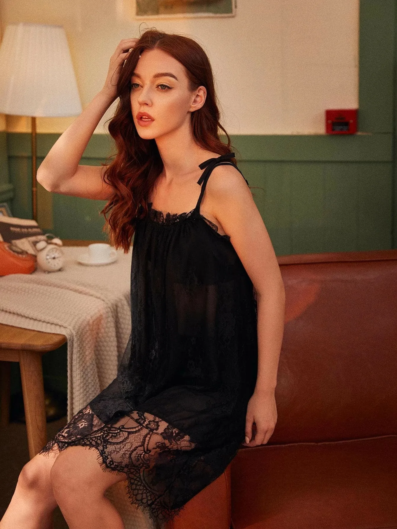 Sexy Lace Flower Nightgown Sleep Dress Lady Rayon Nightwear Spaghetti Strap Nightdress Black Mesh Home Wear Nightie Sleepwear