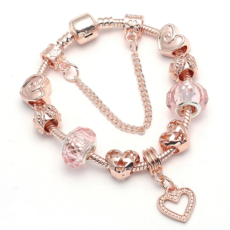 Yexcodes Rose golden butterfly Charm Bracelet With An crown Beads Fits Fine Bracelet Women Party Jewelry Dropshipping