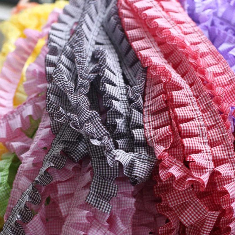 Multicolor Pleated Plaid Lace Webbing Children's Clothing Fluffy Skirt Home Textile Storage Basket Toy Scarf Sewing Decoration