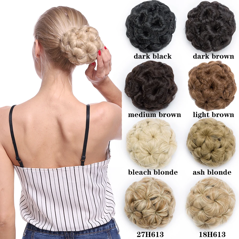 HAIRRO Synthetic Girls Claw On Hair Scrunchie Chignons Hair Natural Fake Hair Bun Curly Clip in Hair Ponytails Extensions