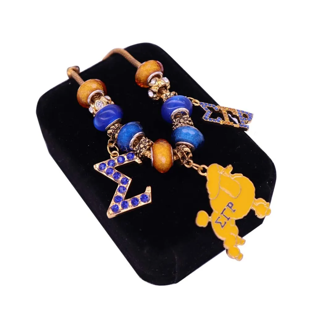 Newest Fashion Organization Jewelry Blue Yellow European Beads Society Sorority Sigma Gamma Rho Poodle Bracelets Golden Color