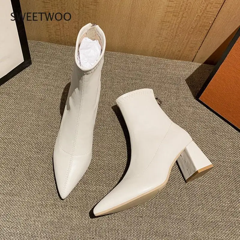 White High-heeled Short Boots Women's Autumn and Winter Pointed Toe Women's Boots 2021 New Thin Boots Wild Martn Boots