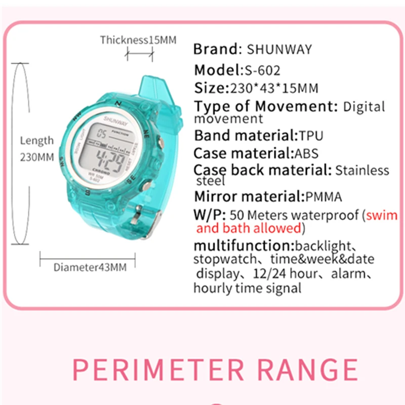 Swimming Electronic LED Watch Digital Sports 5Bar Waterproof Watches for 3~12 Years Old Boys Girls Casual Baby Clock Gift 602