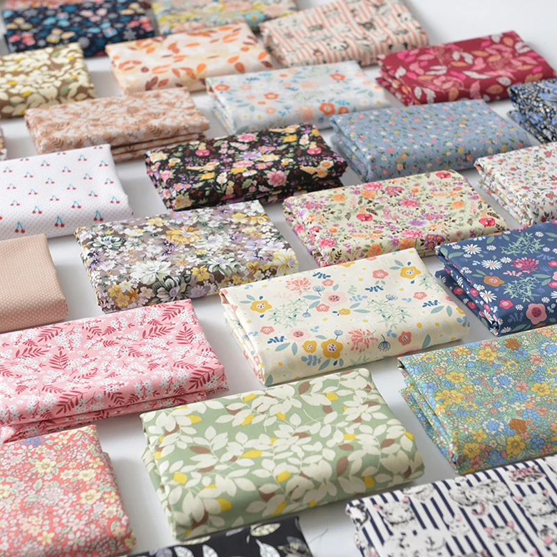 Colorful Small Floral Printed Cotton Poplin Fabric for Dress DIY Sewing Clothes Patchwork 50x140cm