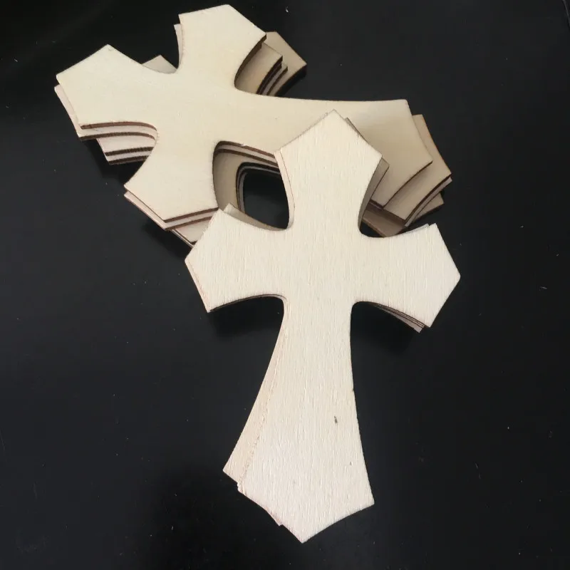 10 Pieces Cross Shaped Wood Pieces for Wooden Craft DIY Projects, Sunday School, Church, Home Decoration