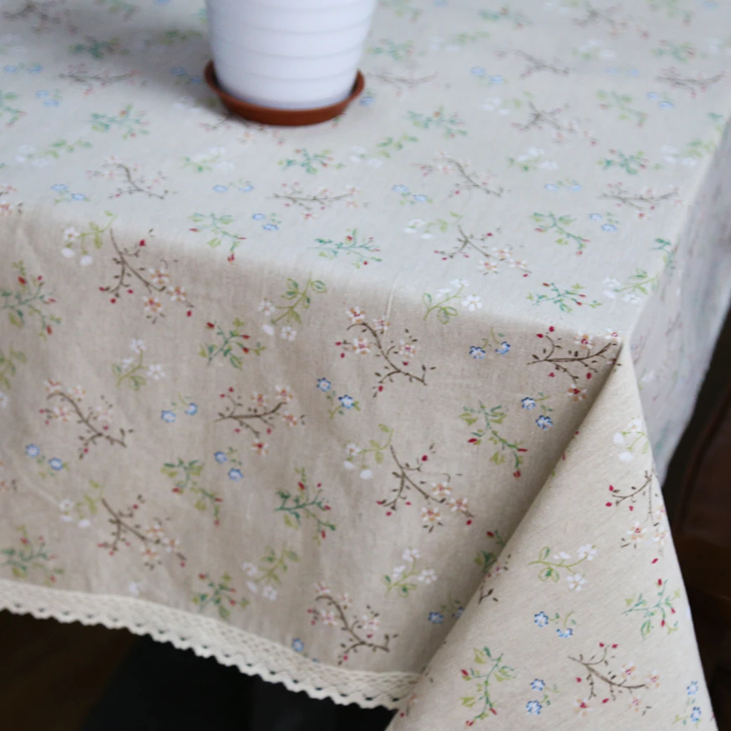 Fashion Dandelion Linen Table Cloth Country Style Flower Print Multifunctional Rectangle Table Cover Tablecloth with Lace Edge