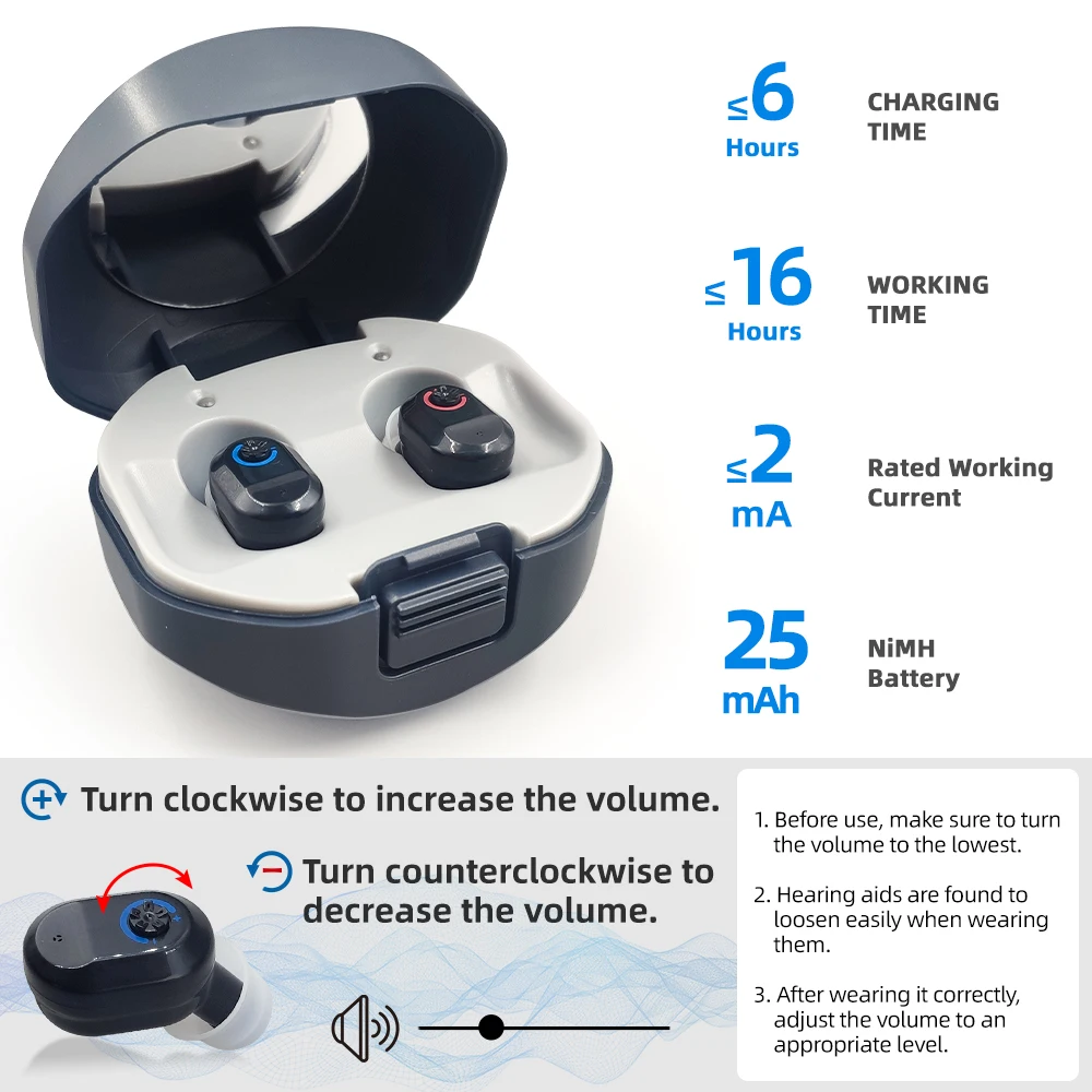 1 Pair Hearing Aids Rechargeable Sound Amplifier  ITE  Simple Better Hearing Invisible Hearing loss For Elderly Deaf