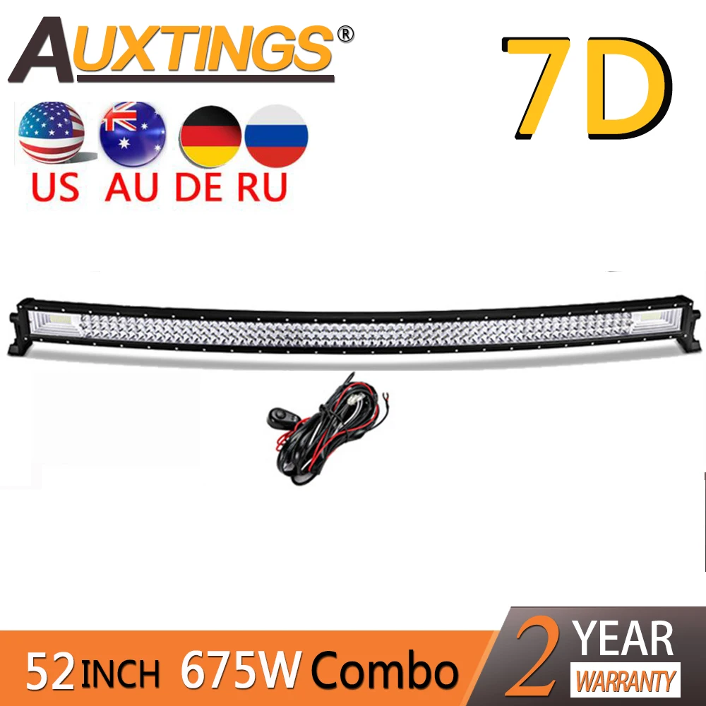 Auxtings 52inch 675w Curved 3-rows waterproof high power high lumens tri rows 52'' 7D LED light bar offroad Truck Car 12V 24V