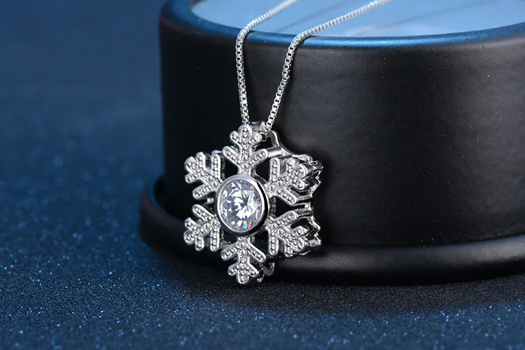 925 Sterling Silver Jewelry Aaa Zircon Snowflake Pendant Neckace For Women Gift 45cm Box Chain Choker Collares S-n134