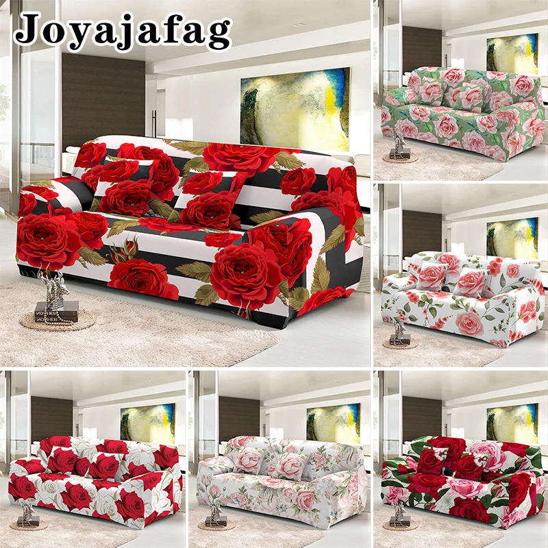 Elegant Rose Print Elastic Sofa Covers Corner Couch Cover For Living Room All-cover L Shape Washable Slipcovers 1/2/3/4 Seater