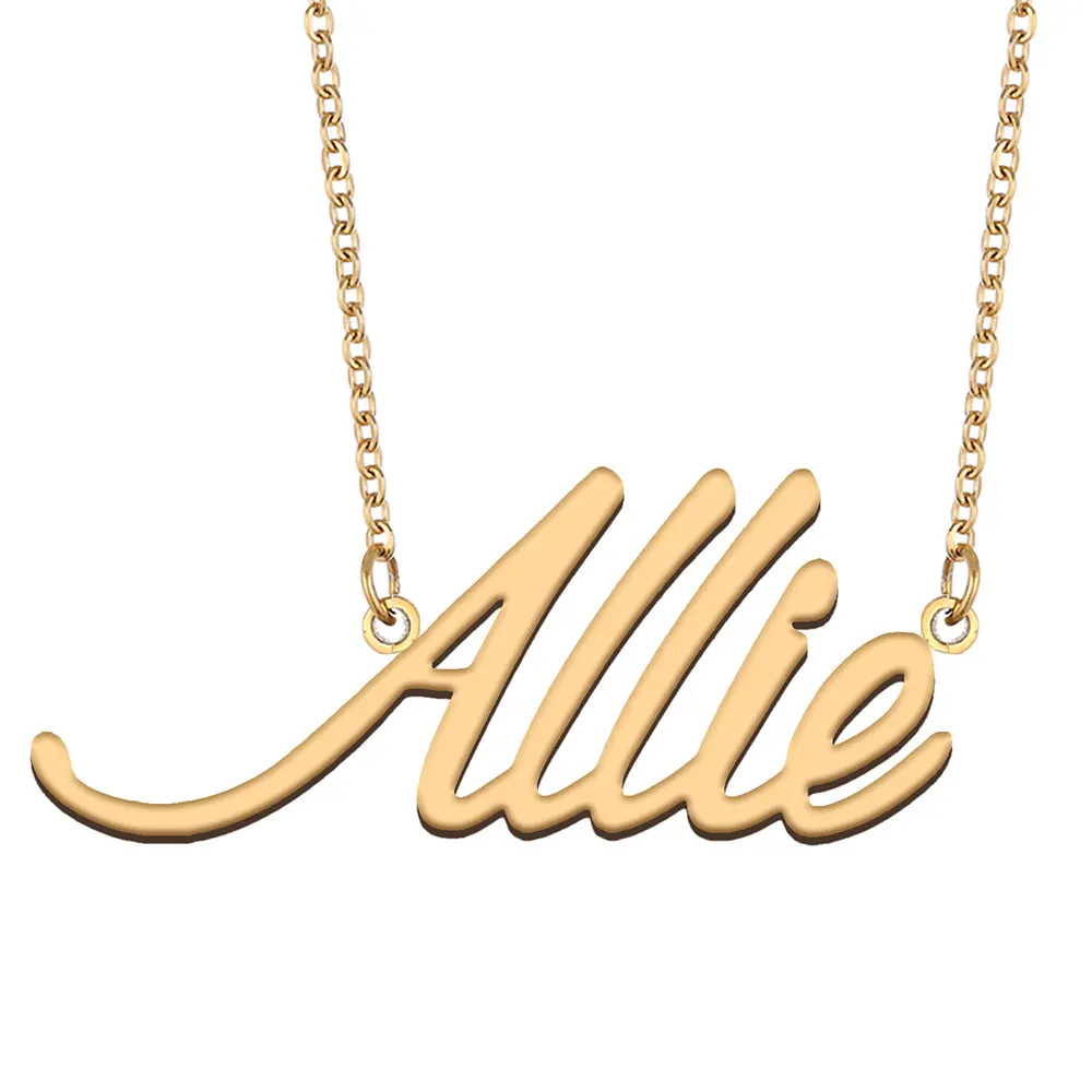 Allie Name Necklace for Women Personalized Stainless Steel Jewelry Gold Plated Nameplate Pendant Femme Mothers Girlfriend Gift