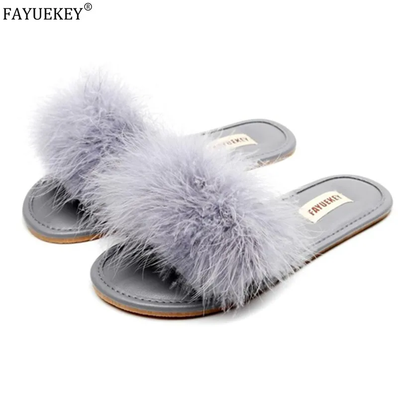 FAYUEKEY 2023 New Spring Summer Home Cotton Plush Fur Slippers  PU sole Furry Slide Women Indoor Floor flip flop Flat Shoes