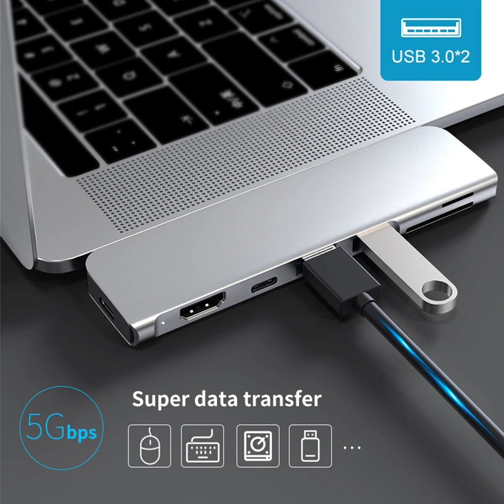 USB 3.1 C타입 허브 HDMI 어댑터, 4K 썬더볼트 3 USB C 허브, 허브 3.0 포함, TF SD 리더 슬롯 PD, 맥북 프로 에어 2018 2020