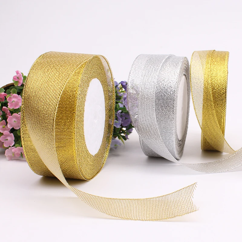 3/6/10/15/20/25/30/40/50mm Gold Silver Glitter Satin Ribbon for Weeding  Christmas Party Gift Baking Packing Bow Card Decoration