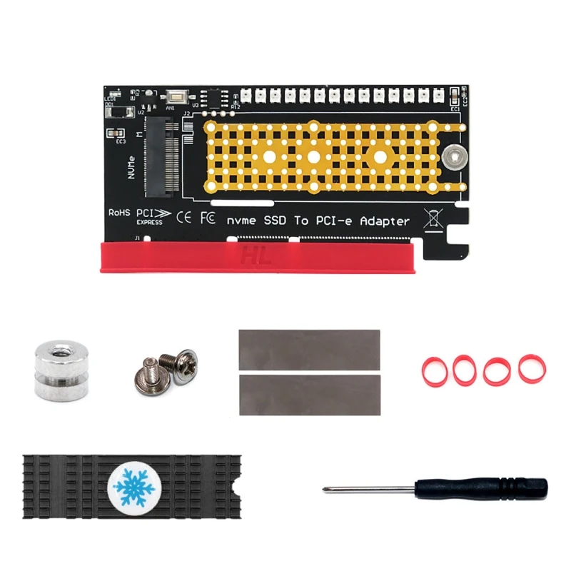 

NVME M.2 SSD to PClE Expansion Card Desktop PCI Express X4 Adapter Card M Key Interface with Marquee LED Heat Sink