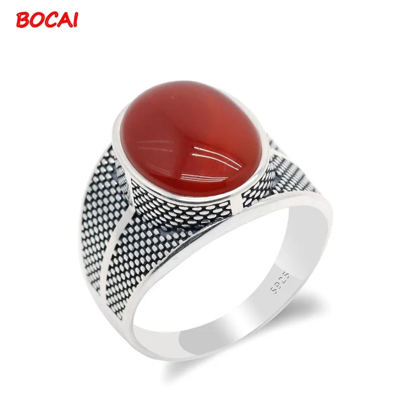 

New style 925 silver Thai silver natural agate male ring fashionable atmosphere