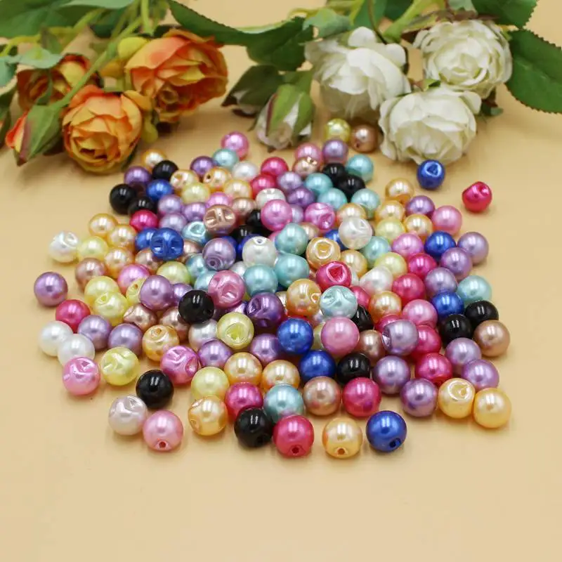 50pcs/lot 6/8/10/12mm 4 size multicolor pearls Buttons sdark hole plastic Decorative Buttons For Craf Sewing diy Accessories