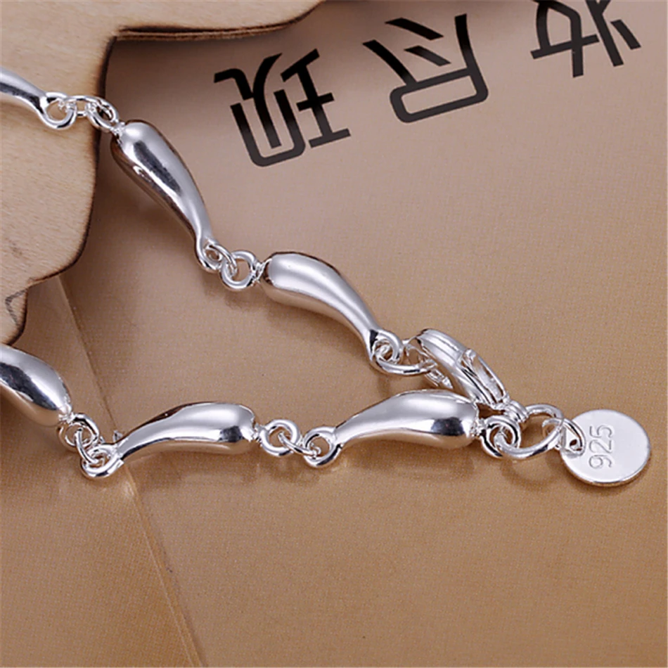 DOTEFFIL 925 Sterling Silver 18 Inch Chain Water Drops Chain Necklace Bracelet Earring Ring Set For Women Wedding Jewelry