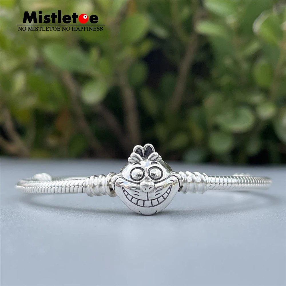 Mistletoe 925 Sterling Silver Cartoon Cat Bracelet Snake Chain European Jewelry