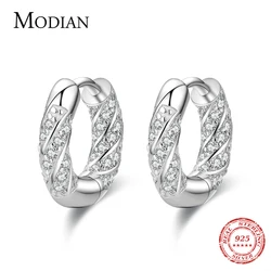 Modian 100% Real 925 Sterling Silver Classic Simple Circle Luxury Zirconia Hoop Earrings For Women Wedding Jewelry Accessories