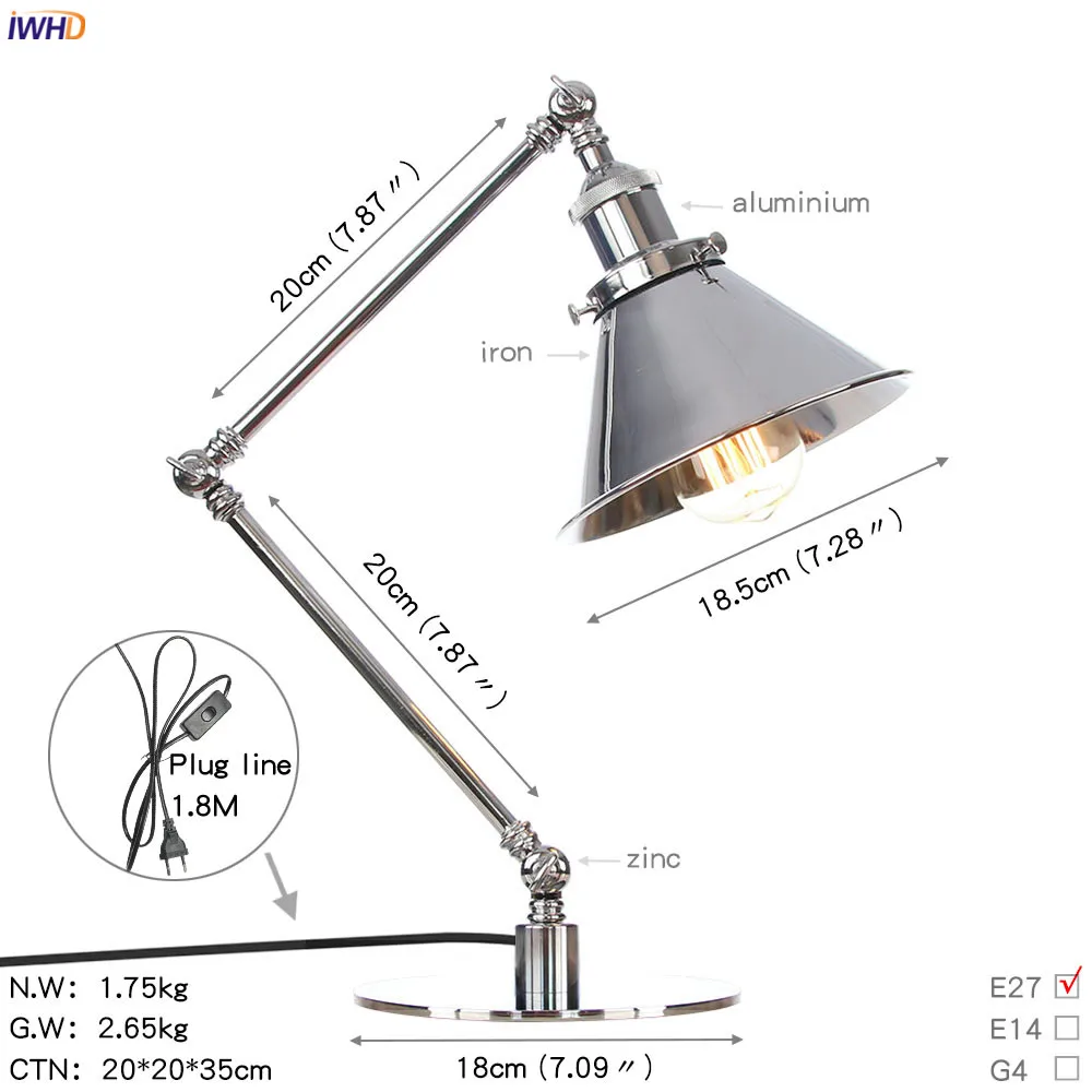 IWHD Abajur LED Table Lamp For Beside Home US/EU Plug Switch Loft Decor Industrial LED Desk Lamp Lamparas Luminaria De Mesa