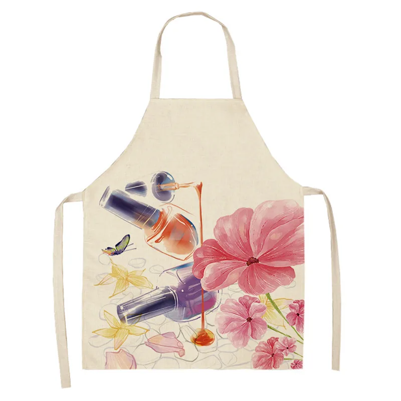 Kitchen Apron Color Nail Polish Bottle Printed Sleeveless Cotton Linen Aprons Men Women Home Cleaning Tools Tablier Fartuchy