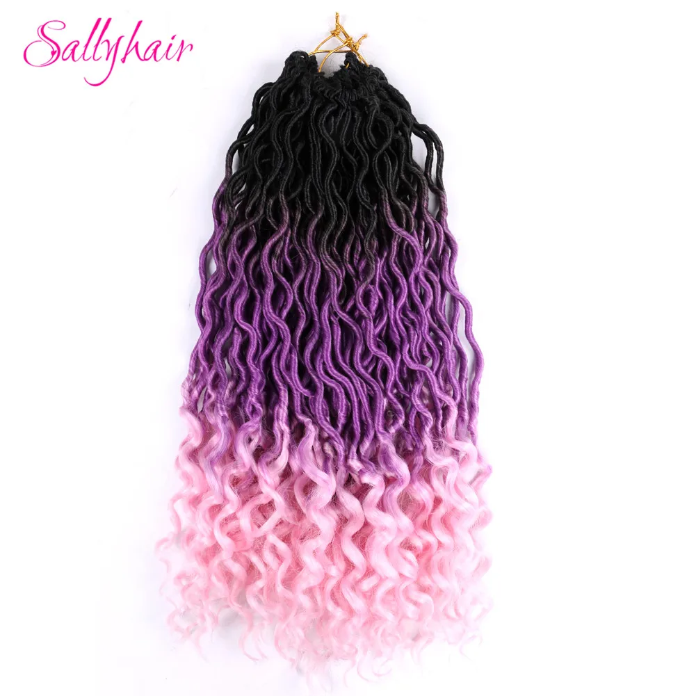 Sallyhair 24 Strands/Pack Faux Locs Curly Crochet Braids Hair Extension Synthetic Soft Ombre Braiding Hair Blue Pink  Loose End