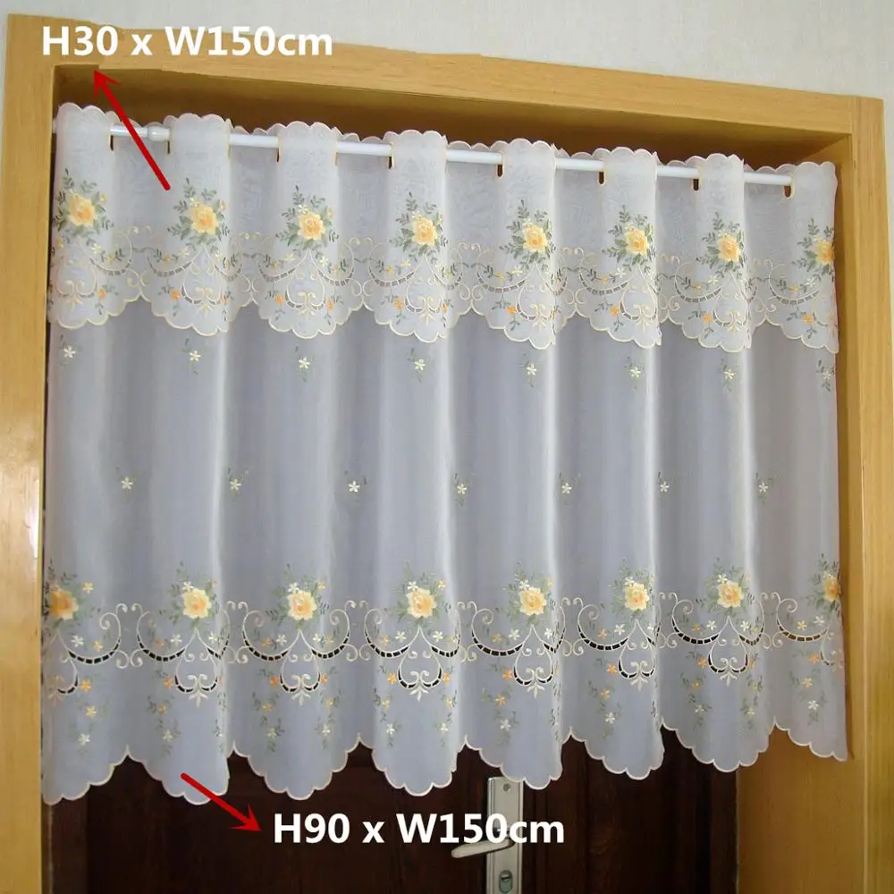 Gold Embroidered Korean Pastoral Fashion Short Valance Coffee Curtain for Kitchen Cabinet Door