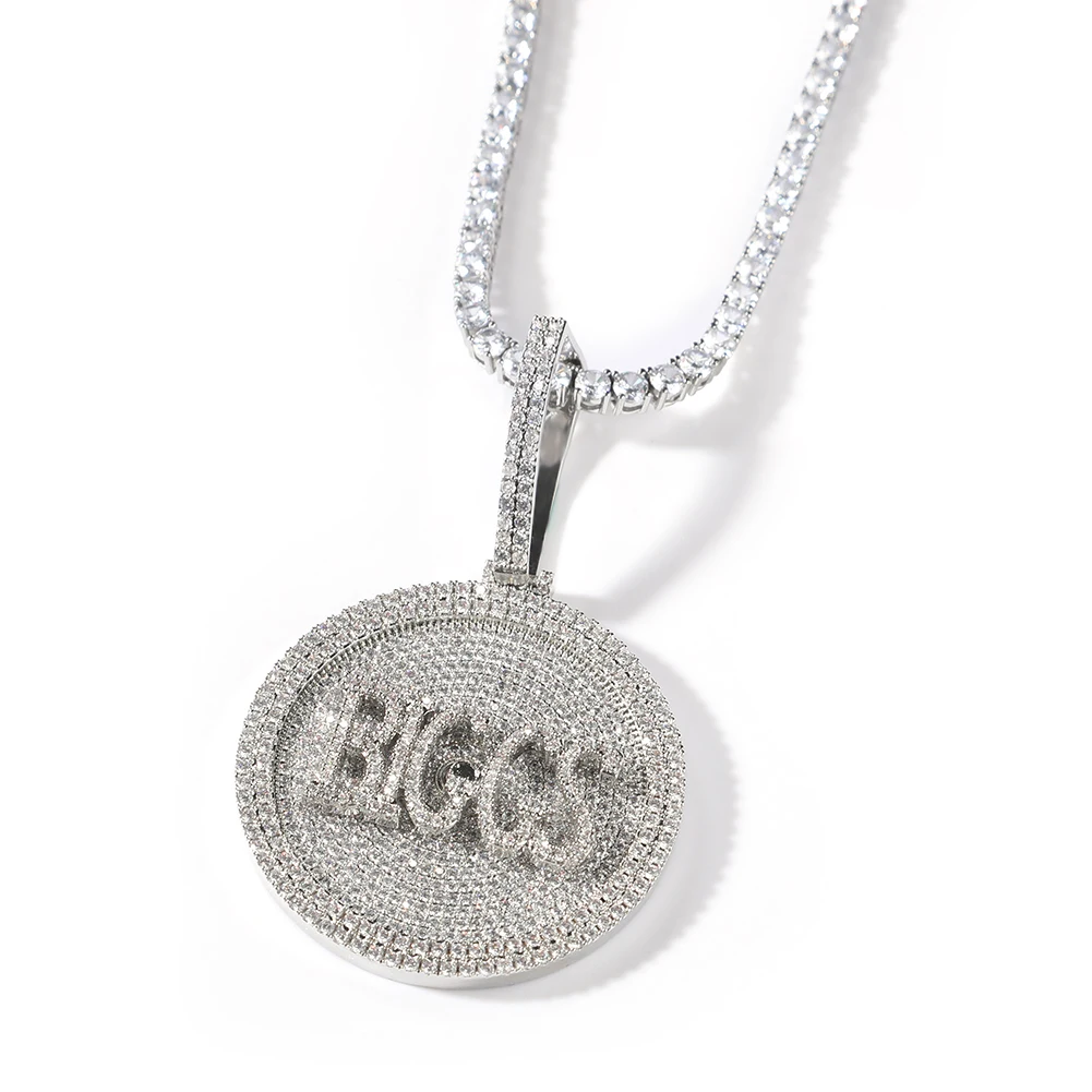 THE BLING KING Custom Name Spinning Pendant Rapper Style Men's Necklace Micro Paved CZ Any Letters Numbers Color Hiphop Jewelry